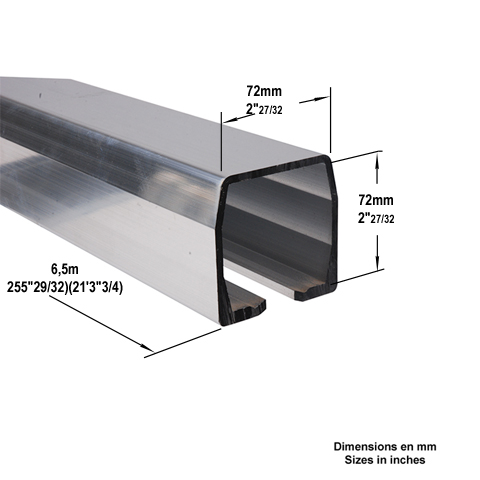 Rail autoportant 72x72mm aluminium pour chariot de guidage cantilever