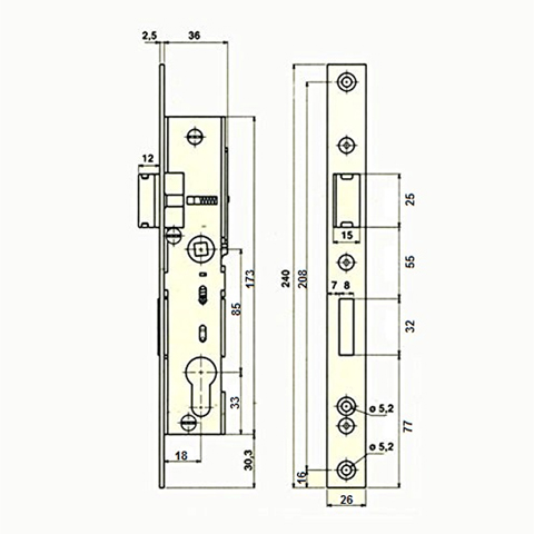 Serrure INOX pne rversible 40x40mm FN368311 Serrures A encastrer FN368311