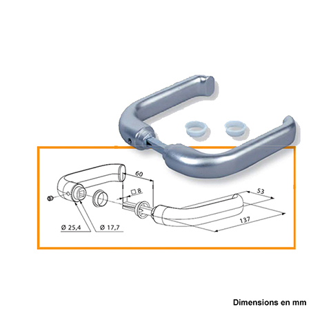 Jeu de deux bquilles acier inoxydable8x8mm avec axe longueur 90mm
