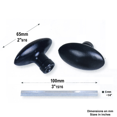 Jeu de boutons de porte aluminium poxy noir carr de 6x6mm