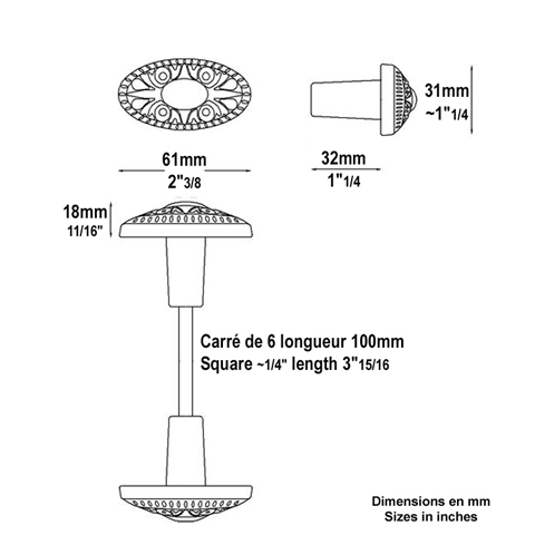 Jeu de boutons de porte moulur aluminium poxy noir carr de 6x6mm