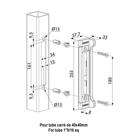 Gache acier inox rversible SFKU pour tube carr 40  50mm FN37131 Accessoires Locinox Gche FN37131
