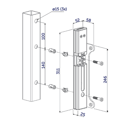 Gache acier inoxydable en applique pour serrure  encastrer FN37135 Accessoires Locinox Gche FN37135