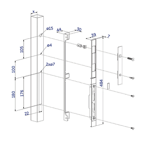 Gache  encastrer rglable pour serrures  encastrer  codes FN371372 Accessoires Locinox Gche FN371372