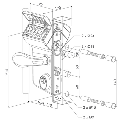 Serrure  code mcanique LMKQ mcanisme INOX pour portails  battants FN3718 Serrures Locinox  code mcanique FN3718