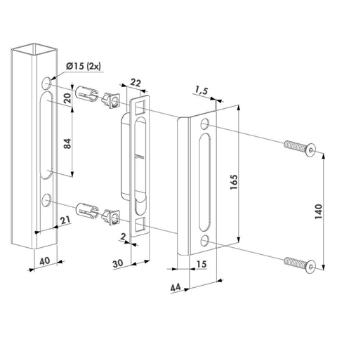 Gache pour serrure inox de tube 40x40mm pour portail ouvrant FN3727 Accessoires Locinox Gche FN3727
