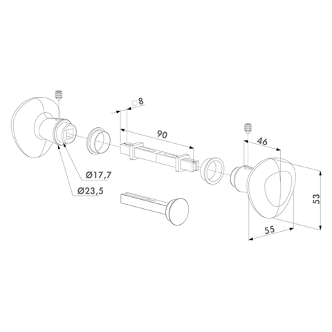 Kit poigne ronde bouton aluminium 8x8mm FN37392 Accessoires Bquilles FN37392