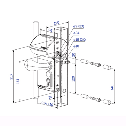Serrure  code lectronique LOCINOX LOKQ Valentino mcanisme INOX - tube 40x40  60x60mm FN3740 Serrures Locinox  code lectronique FN3740