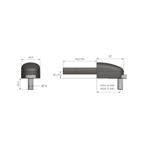 Modulo gond sans cache avec axe filet M12 acier inox