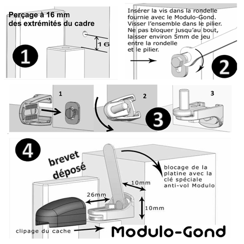 Modulo gond sans cache ajustable deux axes avec clef anti vol