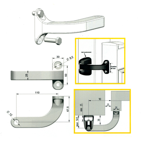 Modulo gond 180 cache blanc anti soulvement FN37610 Gond modulo Ouverture  180 FN37610