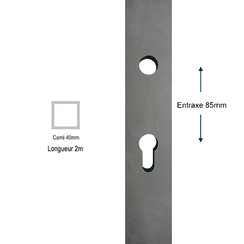 Tube pr-usin 3 faces 40x40mm longueur 2m pour serrure  larder entraxe 70mm
