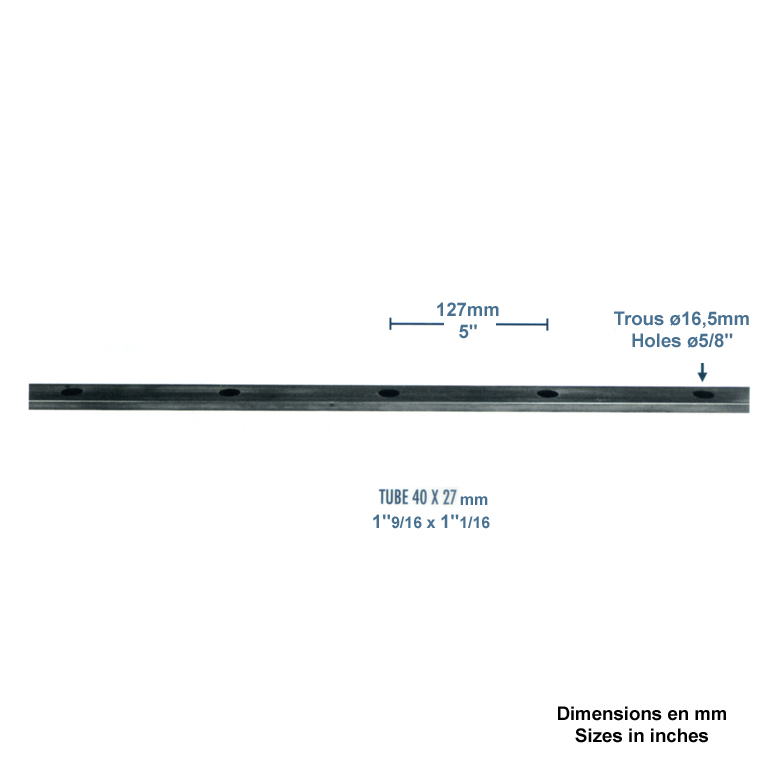 Tube Lisse 40x27mm perc trous 17mm pour portails ou cltures