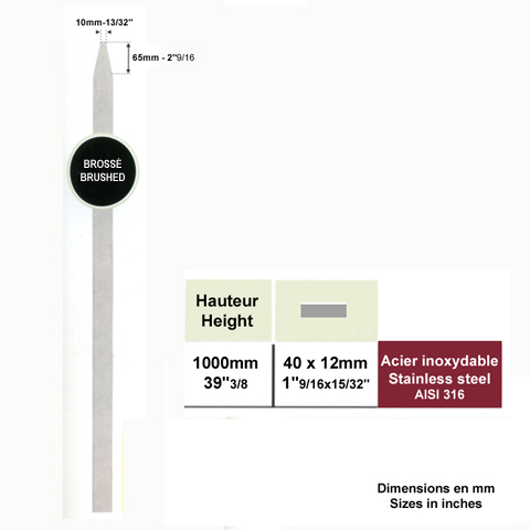 Poteau de dpart acier INOX316 hauteur 1m test trst