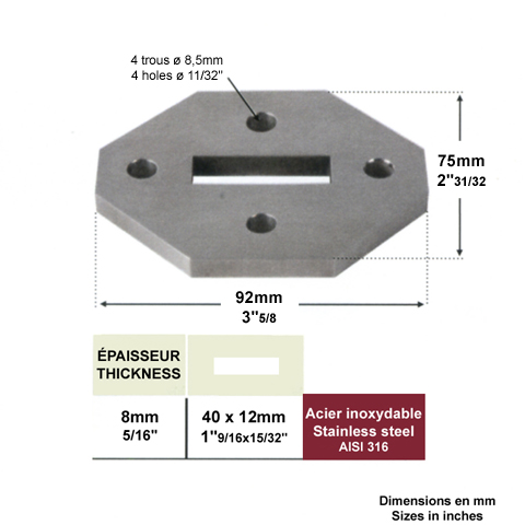 Platine de fixation pour poteau INOX316 IN2105 Embases pour poteaux Platine INOX 316 IN2105