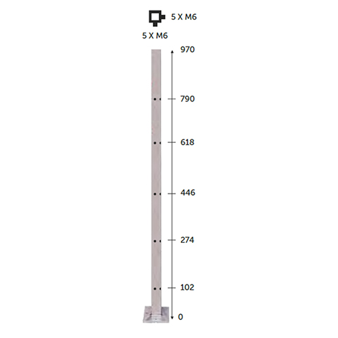 Poteau 40x40mm d'angle taraud montage cble ou rond plein INOX316 IN21221 Poteaux garde-corps ou escaliers Poteaux carrs acier inox 316 IN21221