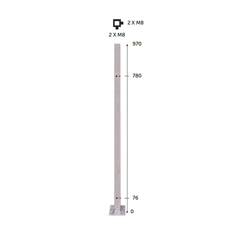 Poteau 40x40mm intermdiaire taraud montage verre INOX316 IN21251 Poteaux garde-corps ou escaliers Poteaux carrs acier inox 316 IN21251