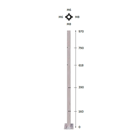 Poteau 40x40mm d'angle taraud montage cble et verre INOX316 IN21291 Poteaux garde-corps ou escaliers Poteaux carrs acier inox 316 IN21291