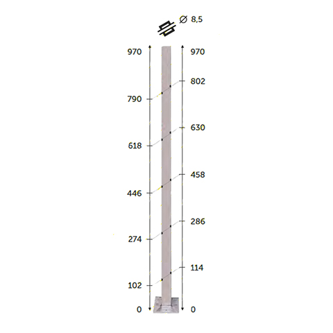 Poteau 40x40mm intermdiaire perc cble traversant 6mm INOX316 IN21301 Poteaux garde-corps ou escaliers Poteaux carrs acier inox 316 IN21301