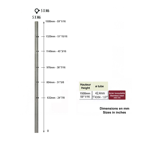 Poteau 42,4mm d'angle  l'anglaise taraud montage cble ou rond plein INOX316 IN2140 Poteaux garde-corps ou escaliers Poteaux ronds acier inox 316 IN2140