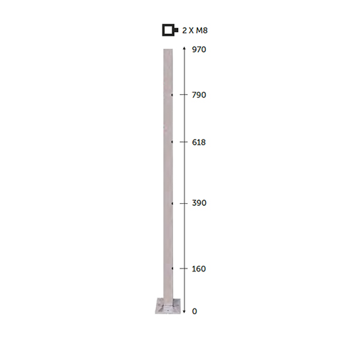 Poteau 40x40mm carr intermdiaire taraud montage verre INOX316 IN2124 Poteaux garde-corps ou escaliers Poteaux carrs acier inox 316 IN21241
