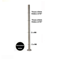 Poteau 42,4mm intermdiaire montage pour cble traversant 4mm et verre INOX316