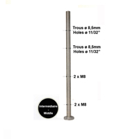 Poteau 42,4mm intermdiaire montage pour cble traversant 6mm et verre INOX316
