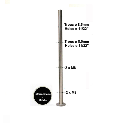 Poteau 42,4mm intermdiaire montage pour cble traversant 6mm et verre INOX316 IN2143 Poteaux garde-corps ou escaliers Poteaux ronds acier inox 316 IN2143