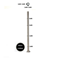 Poteau 42,4mm d'angle montage pour cble traversant et verre INOX316