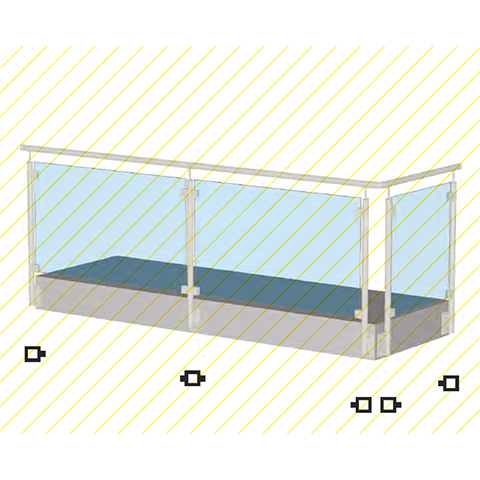 Poteau 40x40mm de dpart fixation  l'anglaise pour montage verre INOX316 IN21451 Poteaux garde-corps ou escaliers Poteaux carrs acier inox 316 IN21451
