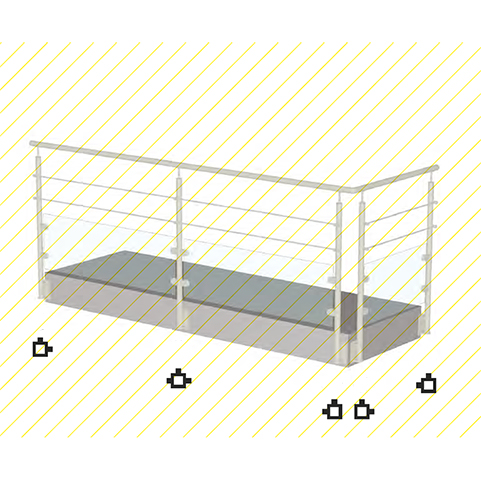 Poteau 40x40mm dpart gauche pose  l'anglaise pour cble et verre INOX316 IN21471 Poteaux garde-corps ou escaliers Poteaux carrs acier inox 316 IN21471