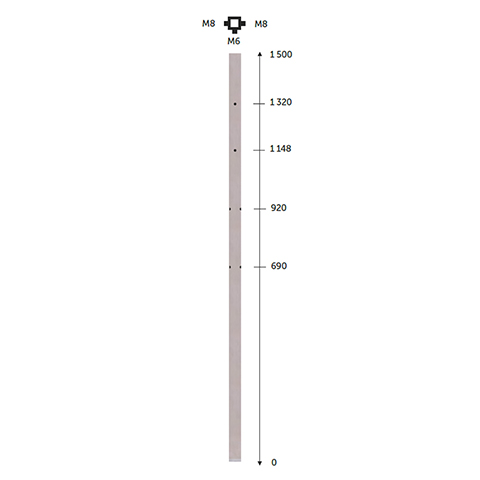 Poteau 40x40mm intermdiaire taraud montage cble et verre INOX316 IN21491 Poteaux garde-corps ou escaliers Poteaux carrs acier inox 316 IN21491