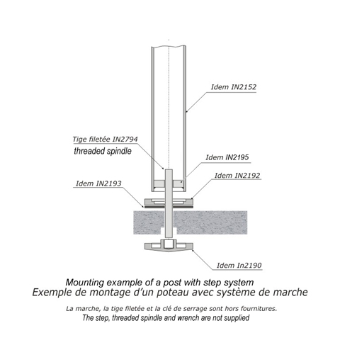 Poteau pr-assembl INOX304 pour marches IN2150 Poteaux garde-corps ou escaliers Poteaux acier inox 304 IN2150