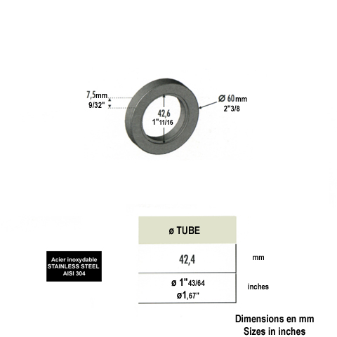 Bague support de tube pour systme de marche INOX304 IN2192 Systmes pour marches Ensemble de serrage IN2192