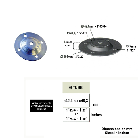 Platine de fixation pour poteau INOX304 IN2210 Embases pour poteaux Platine INOX 304 IN2210