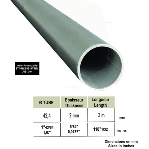 Tube rond INOX304 42,4mm bross grain 320 IN2230 Tubes et ronds pleins inox Tube rond inox 304 bross 3m IN2230