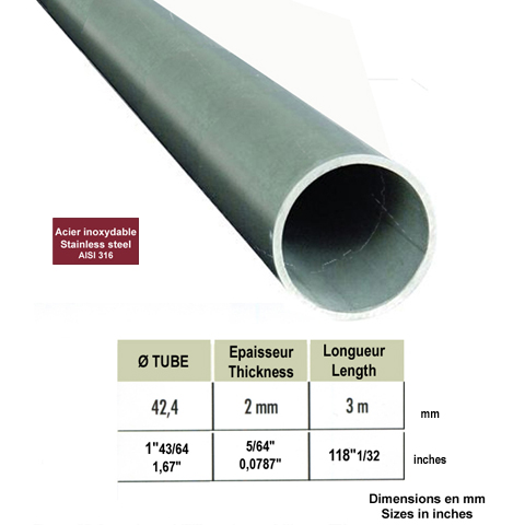 Tube rond INOX316 42,4mm bross grain 320 IN2232 Tubes et ronds pleins inox Tube rond inox 316 bross 3m IN2232