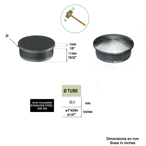 Bouchon bomb de finition INOX304 42,4mm IN2245 Finitions pour tubes inox Finition bombe pour tube inox IN2245
