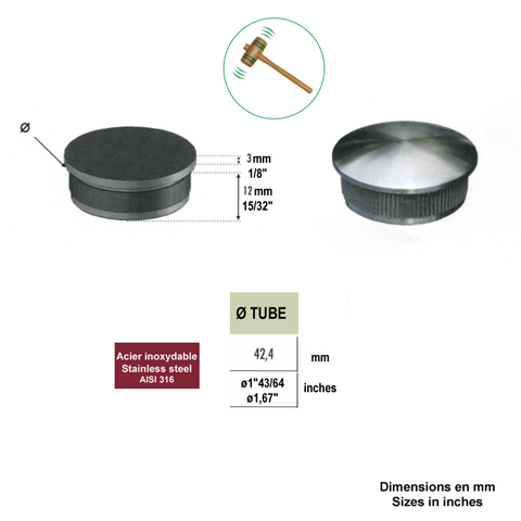 Bouchon bomb de finition INOX316 42,4mm IN2247 Finitions pour tubes inox Finition bombe pour tube inox IN2247