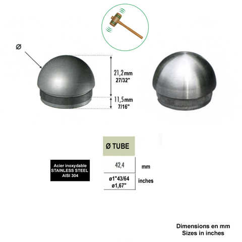 Bouchon rond de finition INOX304 42,4mm IN2250 Finitions pour tubes inox Finition ronde pour tube inox IN2250