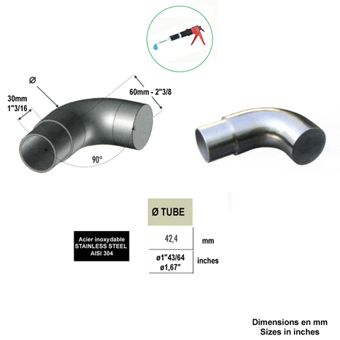 Bouchon coud plat de finition INOX304 42,4mm IN2255 Finitions pour tubes inox Finition coude pour tube inox IN2255
