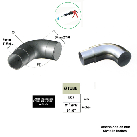 Bouchon coud plat de finition INOX304 48,3mm IN2256 Finitions pour tubes inox Finition coude pour tube inox IN2256