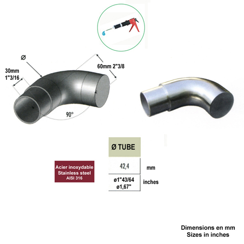 Bouchon coud plat de finition INOX316 42,4mm IN2257 Finitions pour tubes inox Finition coude pour tube inox IN2257