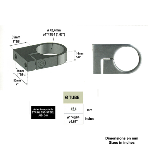 Anneau de serrage pour tube INOX304 IN2269 Fixations pour tubes INOX Anneaux de serrage IN2269