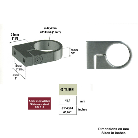 Anneau de serrage pour tube INOX316 IN2270 Fixations pour tubes INOX Anneaux de serrage IN2270