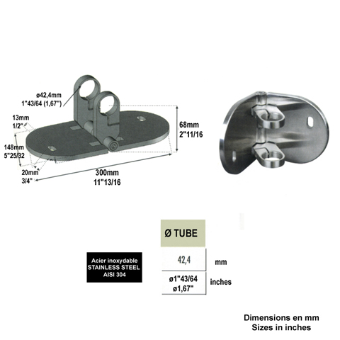 Platine ronde et anneaux de serrage INOX304 IN2265 Fixations pour tubes INOX Fixation  l'anglaise IN2265