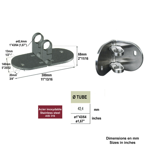 Platine articule et anneaux de serrage INOX316 IN2274 Fixations pour tubes INOX Fixation  l'anglaise IN2274
