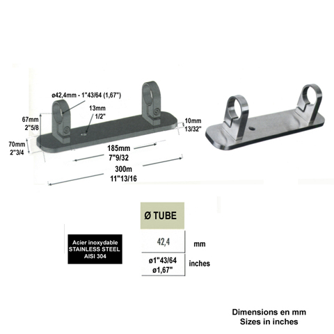 Platine support et anneau de serrage long  INOX304 IN2281 Fixations pour tubes INOX Fixation  l'anglaise IN2281