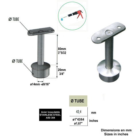 Support de main courante 42,4mm INOX304 IN2295 Support de main courante INOX Support pour poteau inox 304 IN2295