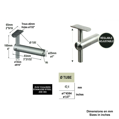 Support dport de main courante 42,4mm INOX304 IN2311 Support dport pour poteaux Support dporte poteau inox 304 IN2311